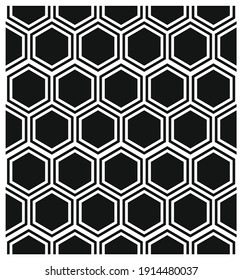 Hexagonal cell seamless pattern, comb texture. Seamless Vector illustration. Black and white geometric wallpaper. Monochrome