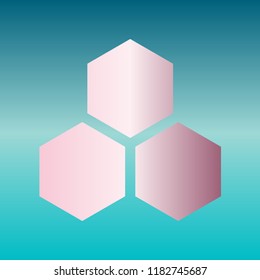 Hexagonal cells icon. Honey. Vector. Pink bronze gradient icon at turquoise gradient background.