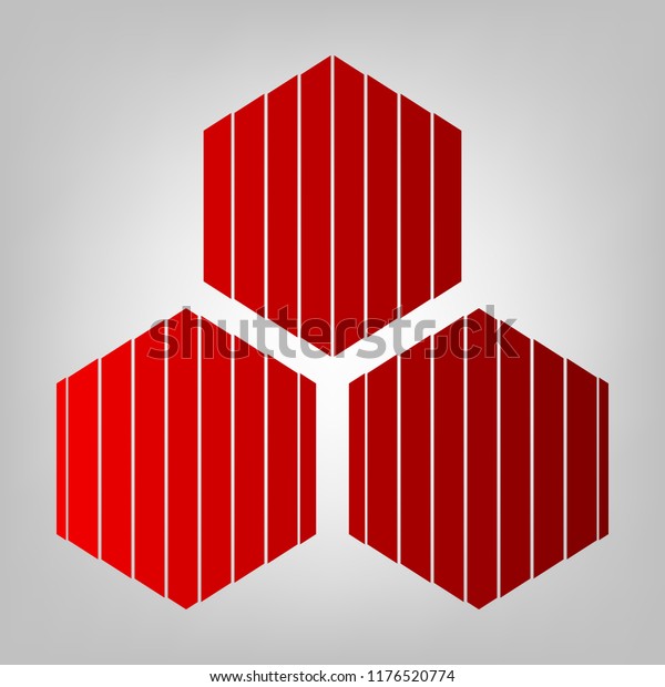 Hexagonal cells icon. Honey. Vector. Vertically\
divided icon with colors from reddish gradient in gray background\
with light in\
center.