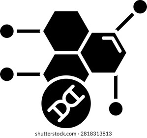 Hexagonal chemical molecule structure linked directly to a DNA marker. This biochemical illustration represents molecular genetics and cellular building blocks. Great for biochemistry textbooks and pharmaceutical research diagrams.