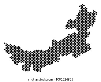Hexagonal Chinese Inner Mongolia map. Vector geographic plan on a white background. Abstract Chinese Inner Mongolia map mosaic is made with hexagon items.