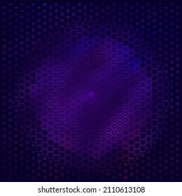 Hexagonal Circle Texture Vector Frame. Geometric Disco Abstract Background. Half Tone Hexagon Retro Purple Pattern. Minimal 80s 90s Disco Style Dynamic Tech Structure Wallpaper.