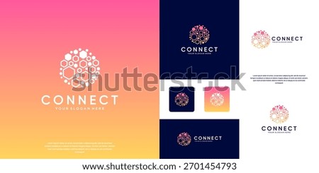 hexagonal circular arrangement, connection symbol, digital system network, graphic design template.