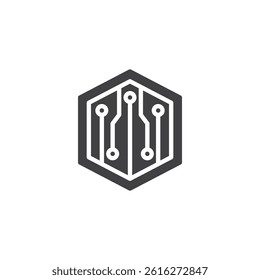 A hexagonal coin with a digital circuit vector icon. filled flat sign for mobile concept and web design. Crypto currency glyph icon. Digital currency symbol, logo illustration. Vector graphics