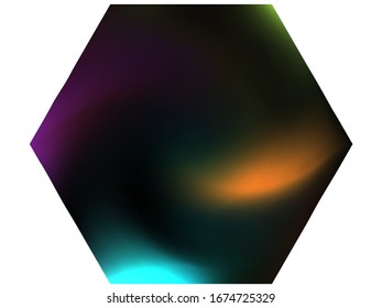 Hexagonal colored background. Trendy soft color polygon. Holographic backdrop in style of 90th, 80th, 70h. Black eco fluid template for your poster, presentation, invitation, brochure or cards.