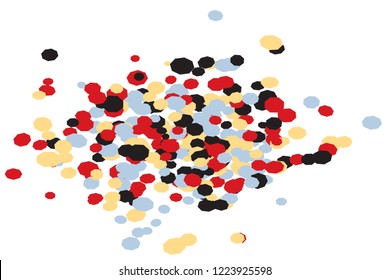 Hexagonal colorful confetti backdrop. Blue yellow red black polygons vector geometric backdrop. Scattered geometric confetti holiday design. Funky carnival splash elements