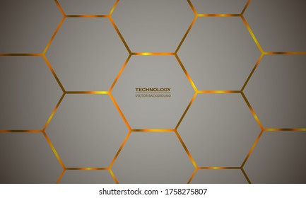 Hexagonal colorful vector abstract background. Orange bright flashes under hexagon in light futuristic, modern, technology illustration. Light honeycomb texture grid.