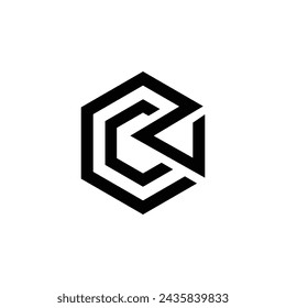 Hexagonal creative line shape letter CR or RC polygon monogram logo