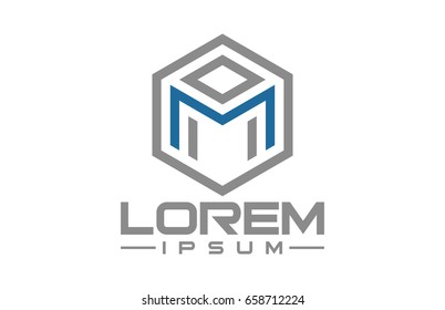 hexagonal cube line logo concept