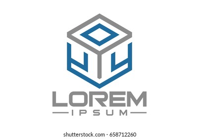hexagonal cube line logo concept