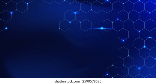 Hexagonal cyberspace blue background with abstract geometric design for medical, sicence and technology concept. Vector illustration