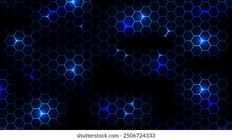 Hexagonal cyberspace blue background. Hexagon grid tech pattern.