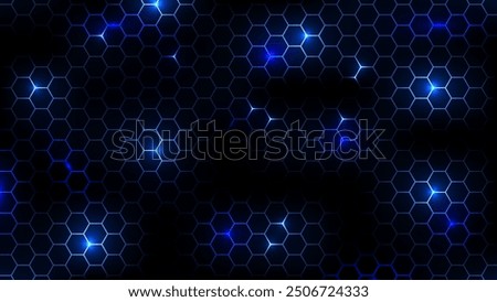Hexagonal cyberspace blue background. Hexagon grid tech pattern.