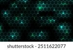 Hexagonal cyberspace green background. Hexagon grid tech pattern.