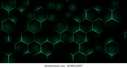 Hexagonal cyberspace green background. Hexagon grid tech pattern.