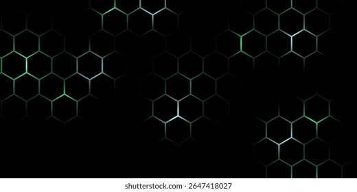 Hexagonal cyberspace green background. Hexagon grid tech pattern.