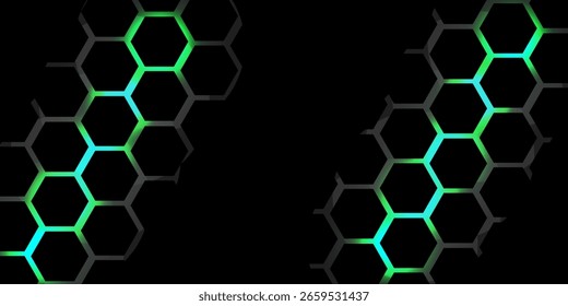Sechseckiger grüner Hintergrund im Cyberspace. Sechseck-Gitter-Tech-Muster.