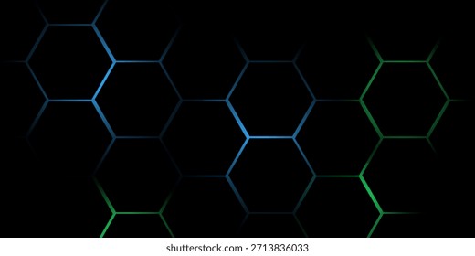 Fondo verde del ciberespacio hexagonal. Patrón de tecnología de rejilla hexagonal