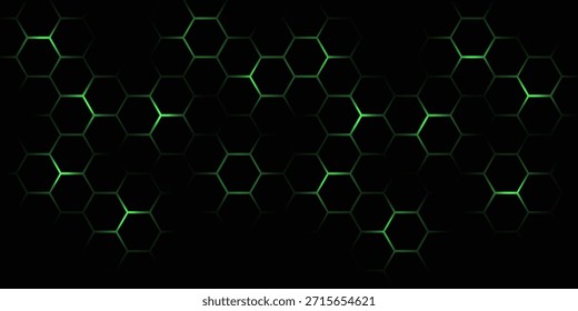 Hexagonal cyberspace green background. Hexagon grid tech pattern.