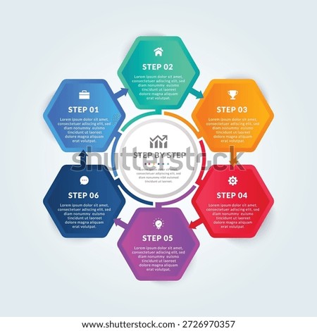 Hexagonal cycle infographic template with six connected workflow steps