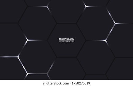 Fondo abstracto vectorial oscuro exageronal. Brillantes blancos bajo hexágono en una ilustración futurista de tecnología oscura moderna. Cuadrícula de textura de abeja gris.