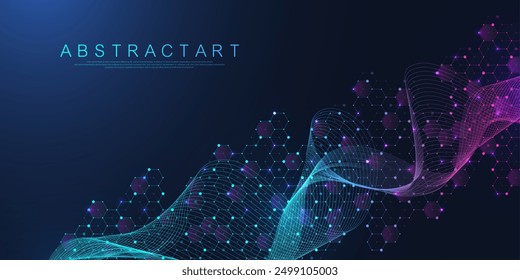 Hexagonal digital abstract background. Technology concept with lines, dots and hexagons for poster, banner, header, footer