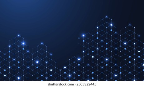 Hexagonal digital abstract background. Technology concept with lines, dots and hexagons for poster, banner, header, footer