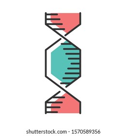 Hexagonal DNA helix color icon. Deoxyribonucleic, nucleic acid structure. Spiraling strands. Chromosome. Molecular biology. Genetic code. Genome. Genetics. Isolated vector illustration