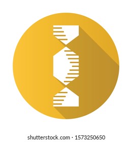 Hexagonal DNA helix yellow flat design long shadow glyph icon. Deoxyribonucleic, nucleic acid. Spiraling strands. Chromosome. Molecular biology. Genetic code. Genetics. Vector silhouette illustration