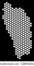 Hexagonal Dominica Island map. Vector geographic scheme on a black background. Abstract Dominica Island map collage is formed with hexagonal elements.