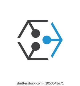 hexagonal dots and arrows symbol logo vector
