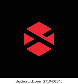 Emblema hexagonal con diseño geométrico rojo