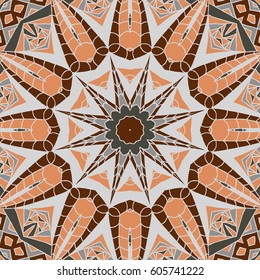 Hexagonal Ethnic Pattern. Seamless Mandala Ornament. Symmetric Motif for Calico, Chintz, Wallpaper
