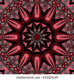 Hexagonal Ethnic Pattern. Seamless Mandala Ornament. Symmetric Motif for Calico, Chintz, Wallpaper