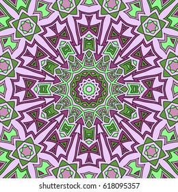 Hexagonal Ethnic Pattern. Seamless Mandala Ornament. Symmetric Motif for Calico, Chintz, Wallpaper