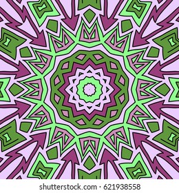 Hexagonal Ethnic Pattern. Seamless Mandala Ornament. Symmetric Motif for Calico, Chintz, Wallpaper