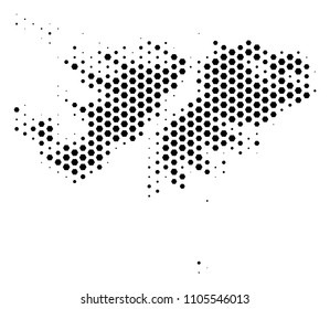 Hexagonal Falkland Islands map. Vector halftone territory plan on a white background. Abstract Falkland Islands map mosaic is formed of honeycomb pixels.