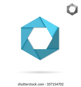 Hexagonal figure, ribbon concept shape, origami style logo, 3d vector illustration, isolated on white background, eps 10