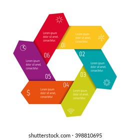 Hexagonal flower infographic banner with 6 folded options. Isolated number banner template for diagram, presentation or chart. Origami progress steps for tutorial. Business concept sequence banner.