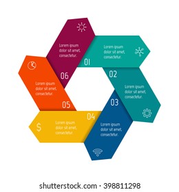 Hexagonal flower infographic banner with 6 folded options. Isolated number banner template for diagram, presentation or chart. Origami progress steps for tutorial. Business concept sequence banner.