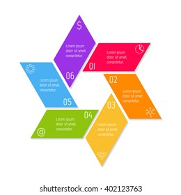 Hexagonal flower infographic banner with 6 options. Isolated number banner template for diagram, presentation or chart. Progress steps for tutorial. Business concept sequence banner.