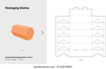 Hexagonal Folding Candy Box Dieline Geometric Packaging Template with Locking Tabs