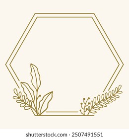 A hexagonal frame with botanical elements, suitable for invitations or decorations.