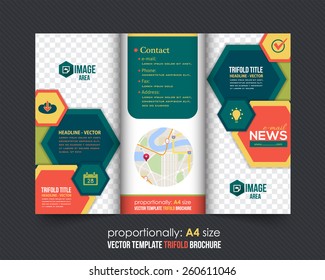 Hexagonal Frames Style Tri-Fold Brochure Design. Corporate Leaflet, Cover Template