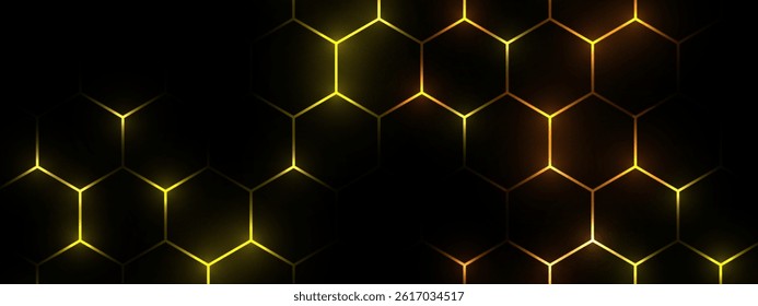 Hexagonal gaming honeycomb abstract background. Hexagon technology futuristic dark vector abstract background with blue and pink colored bright flashesunder hexagon. 