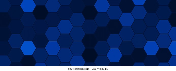 Hexagonal gaming honeycomb abstract background. Hexagon technology futuristic dark vector abstract background with blue and pink colored bright flashesunder hexagon. 