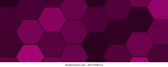 Hexagonal gaming honeycomb abstract background. Hexagon technology futuristic dark vector abstract background with blue and pink colored bright flashesunder hexagon. 