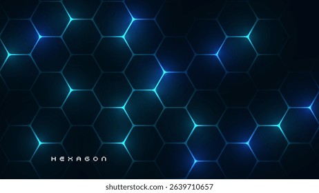 Hexagonal gaming honeycomb abstract background. Hexagon technology futuristic dark vector abstract background. Neon technology bright flashesunder hexagon. 
