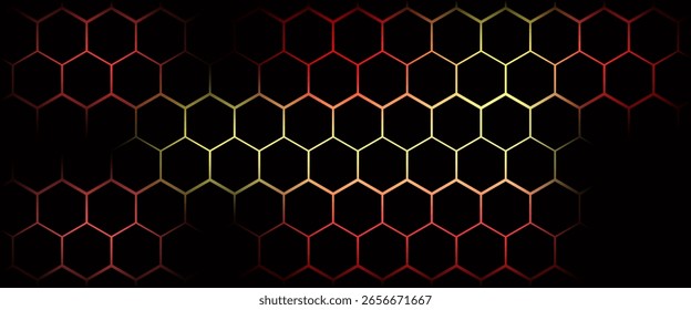 Hexagonal jogo favo de mel fundo abstrato. Tecnologia Hexagon futurista vetor escuro abstrato fundo com azul e rosa brilhante flashes sob hexágono.