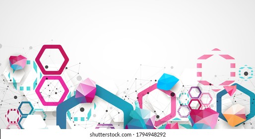 Hexagonal geometric array. Abstract background. Science and connection vector concept. 